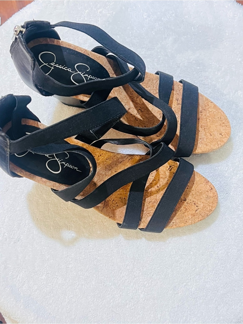 Jessica Simpson Black Multi-Strap Cork Wedge Sandals